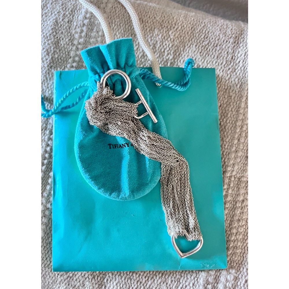 Tiffany & Co. Sterling Silver .925 Multi Strand Heart Toggle Necklace pouch Bag